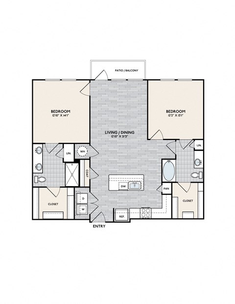 Floor plan for 2 beds, 2 baths, 1184 sqft