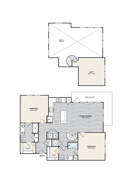 Floor plan for 2 beds, 2 baths, 1493 sqft