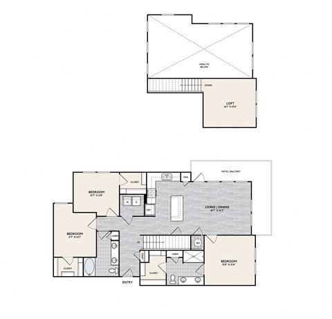 Floor plan for 3 beds, 2 baths, 1691 sqft
