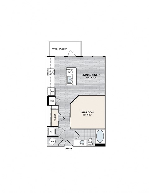 Floor plan for studio, 1 bath, 620 sqft