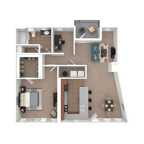 Floor plan for 1 bed, 1 bath, 961 sqft