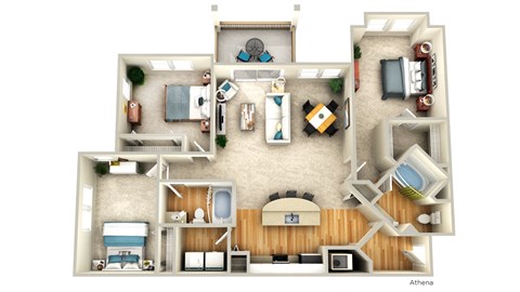 Floor plan for 3 beds, 2 baths, 1389 sqft