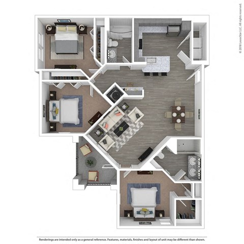 Floor plan for 3 beds, 2 baths, 1306 sqft