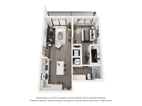 Floor plan for 1 bed, 1 bath, 704 sqft