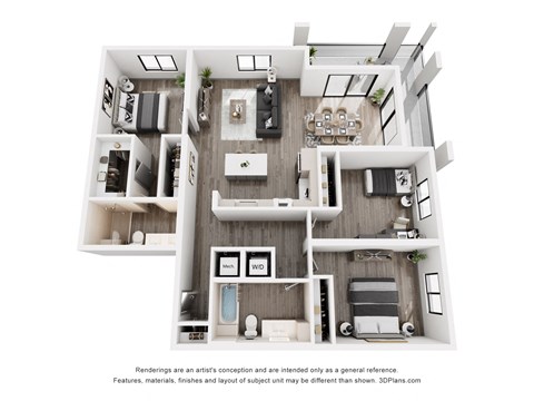Floor plan for 3 beds, 2 baths, 1419 sqft