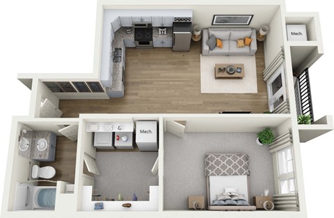 Floor plan for 1 bed, 1 bath, 688 sqft