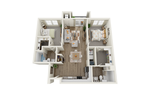 Floor plan for 2 beds, 2 baths, 1062 sqft