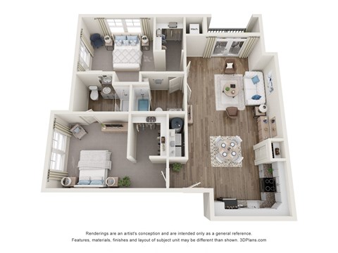 Floor plan for 2 beds, 2 baths, 1166 sqft