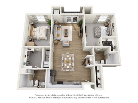 Floor plan for 2 beds, 2 baths, 1160 sqft
