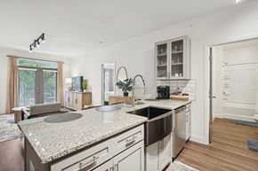 Wilmington apartment for rent - a kitchen and living room with a sink and a counter top