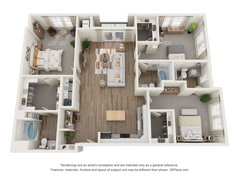 Floor plan for 3 beds, 3 baths, 1655 sqft
