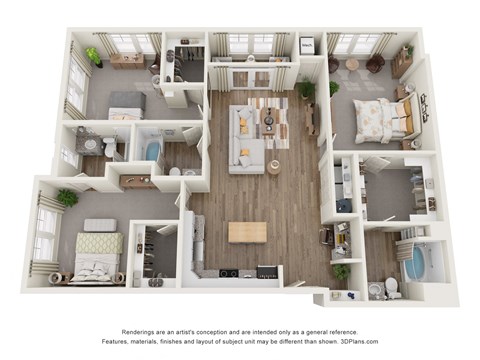 Floor plan for 3 beds, 3 baths, 1703 sqft