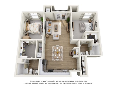 Floor plan for 2 beds, 2 baths, 1160 sqft