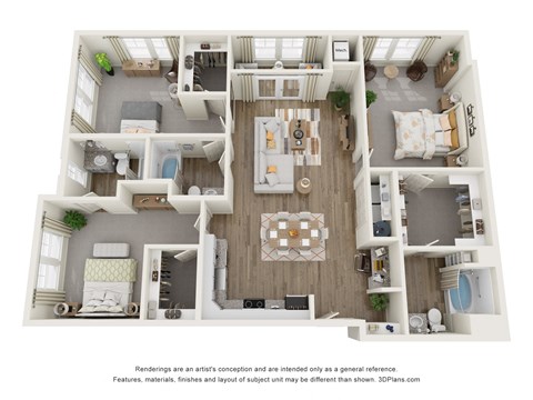 Floor plan for 3 beds, 3 baths, 1703 sqft