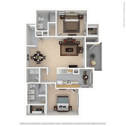 Floor plan for 2 beds, 2 baths, 1170 sqft