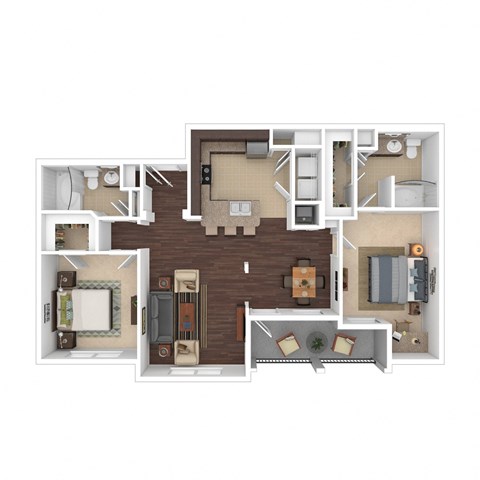 Floor plan for 2 beds, 2 baths, 1130 sqft