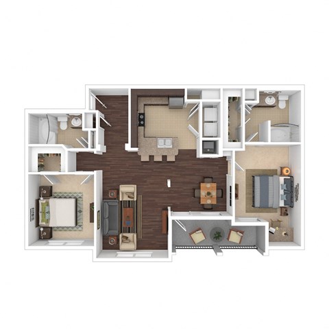 Floor plan for 2 beds, 2 baths, 1236 sqft