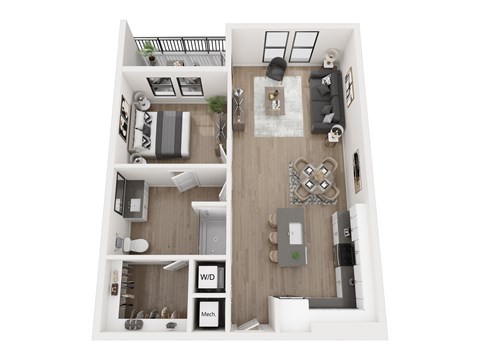 Floor plan for 1 bed, 1 bath, 815 sqft