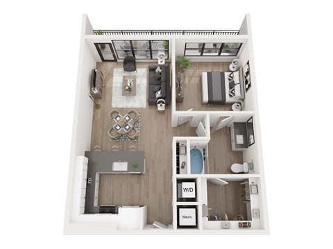 Floor plan for 1 bed, 1 bath, 815 sqft