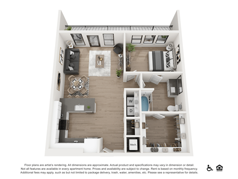 Floor plan for 1 bed, 1 bath, 912 sqft