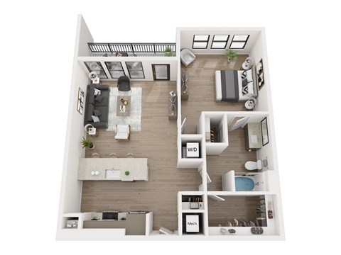 Floor plan for 1 bed, 1 bath, 925 sqft
