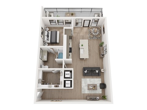 Floor plan for 1 bed, 1 bath, 948 sqft