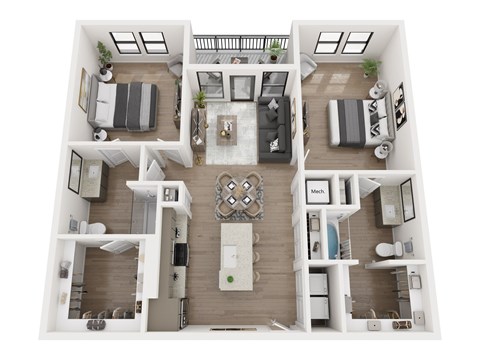 Floor plan for 2 beds, 2 baths, 1136 sqft