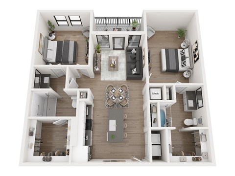 Floor plan for 2 beds, 2 baths, 1134 sqft