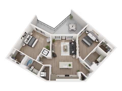 Floor plan for 2 beds, 2 baths, 1219 sqft