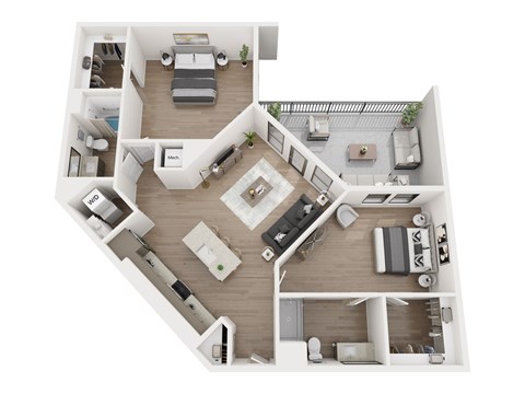 Floor plan for 2 beds, 2 baths, 1303 sqft