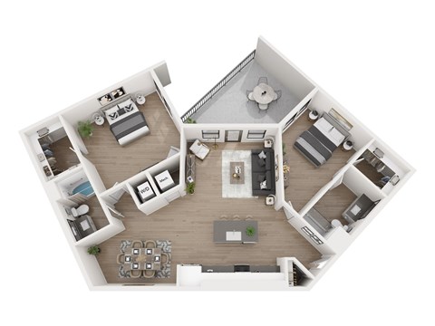 Floor plan for 2 beds, 2 baths, 1372 sqft