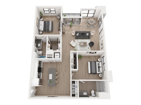 Floor plan for 2 beds, 2 baths, 1393 sqft