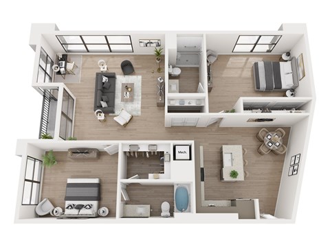 Floor plan for 2 beds, 2 baths, 1527 sqft