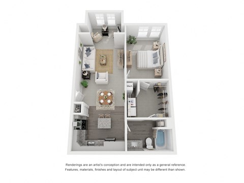 Floor plan for 1 bed, 1 bath, 809 sqft