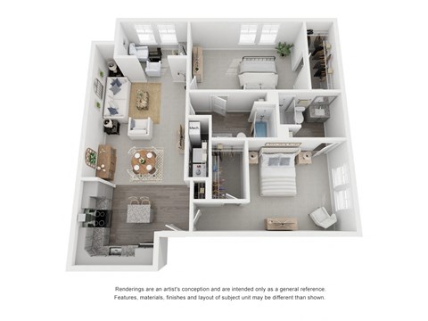 Floor plan for 2 beds, 2 baths, 1240 sqft