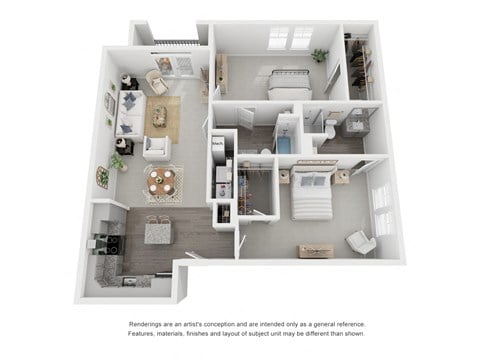Floor plan for 2 beds, 2 baths, 1196 sqft