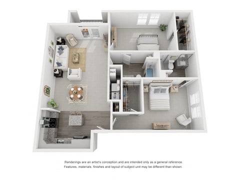Floor plan for 2 beds, 2 baths, 1261 sqft
