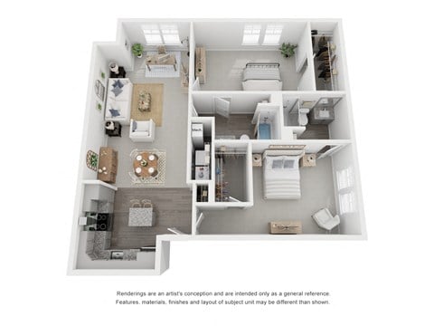Floor plan for 2 beds, 2 baths, 1240 sqft