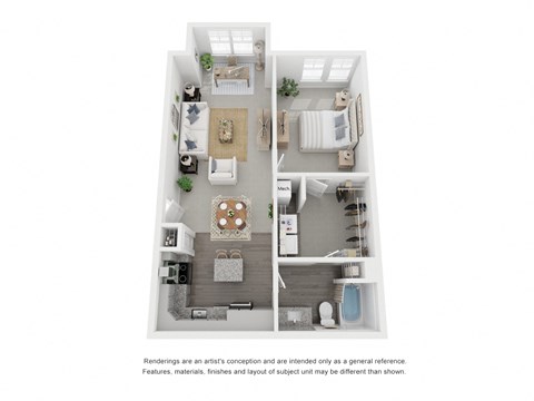 Floor plan for 1 bed, 1 bath, 809 sqft