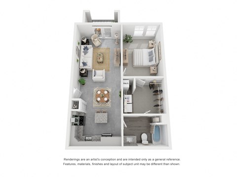 Floor plan for 1 bed, 1 bath, 769 sqft