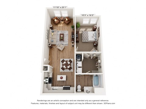 Floor plan for 1 bed, 1 bath, 812 sqft