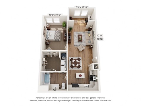 Floor plan for 1 bed, 1 bath, 812 sqft