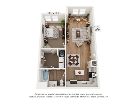Floor plan for 1 bed, 1 bath, 816 sqft