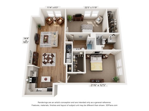 Floor plan for 2 beds, 2 baths, 1236 sqft