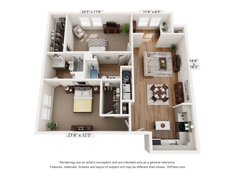 Floor plan for 2 beds, 2 baths, 1236 sqft