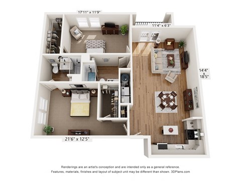 Floor plan for 2 beds, 2 baths, 1262 sqft