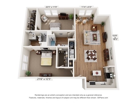 Floor plan for 2 beds, 2 baths, 1306 sqft