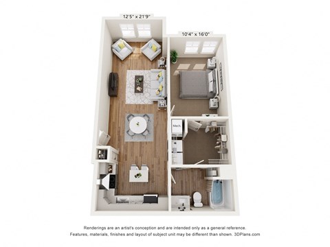 Floor plan for 1 bed, 1 bath, 812 sqft