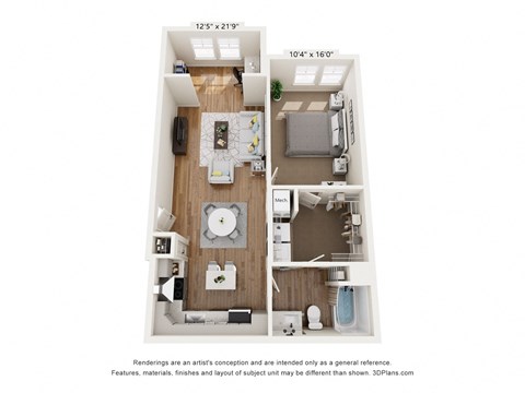 Floor plan for 1 bed, 1 bath, 812 sqft