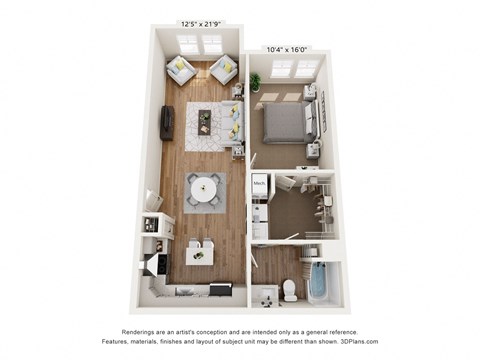 Floor plan for 1 bed, 1 bath, 816 sqft